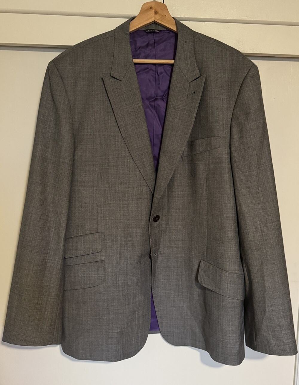 Paul Smith London Blazer Made In Italy Grey Wool Purple Lining Byard Size 44R